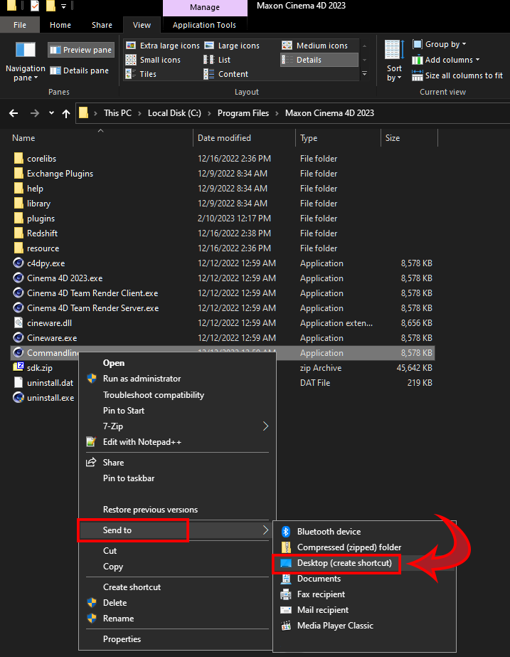 Right-click Send to Desktop create shortcut